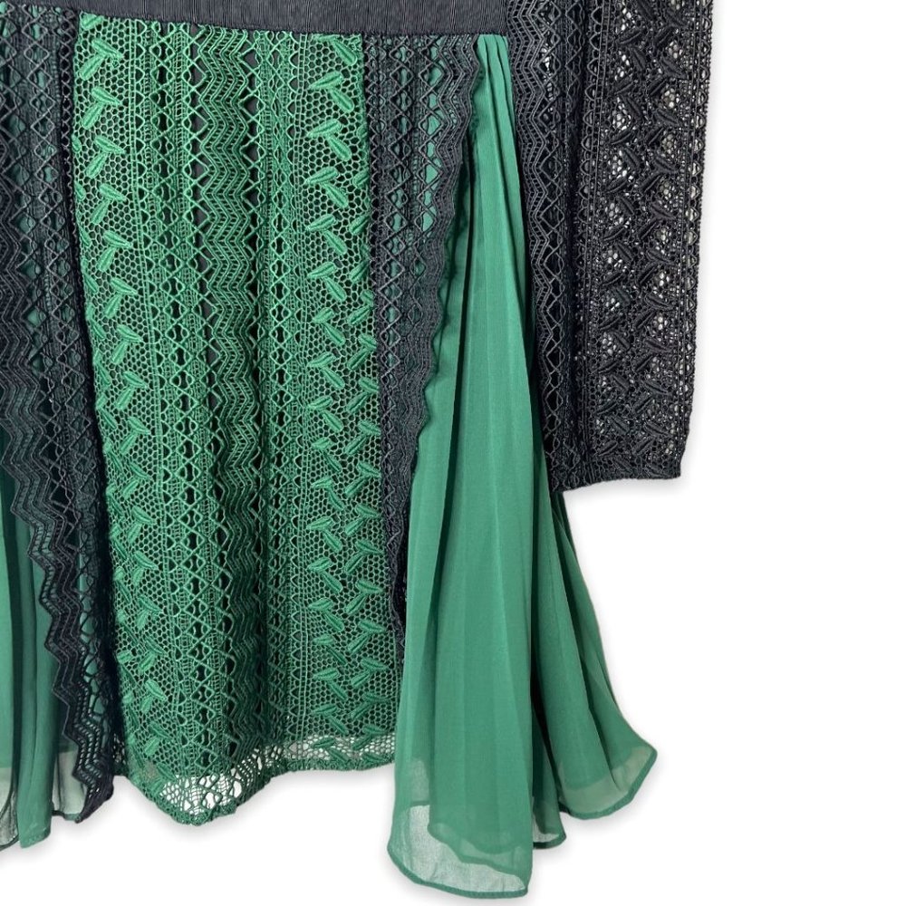 COPY - Self-Portrait Green Black Printed Lace Pleated Mini Dress Long Sleeve Si… - Picture 7 of 10
